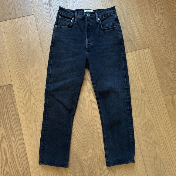 AGOLDE Riley High Rise Crop Black Wash Straight Leg Denim Jeans - Size 24 - EUC - Picture 1 of 7